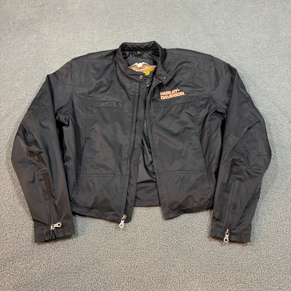 Harley-Davidson Jacket Womens Medium Black Cafe Racer Moto Nylon Logo 8727